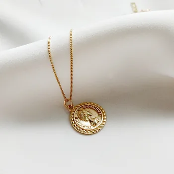 S925 prata esterlina ouro vintage Elizabeth pingente redondo moeda, simples, elegante e criativo, para a mulher festival de presente