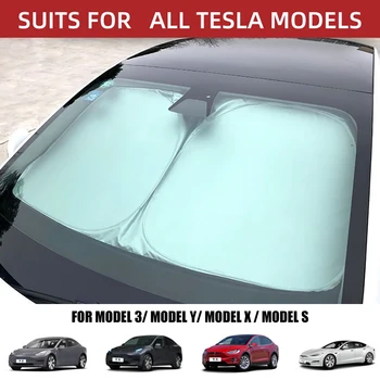 Pára-brisa do carro Sol Sombra Capa de Proteção de Sol de Prata Revestida de Tecido Janela Frontal Protetor solar para o Tesla Model 3 Y X S Acessórios