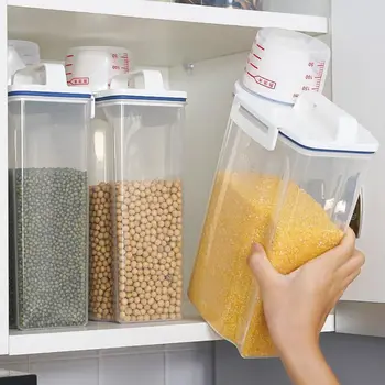 Potes de massa de cereais organizador de caixas de Armazenamento de recipiente Com Copo de Medição de Umidade-Prova, Resistente a Insetos cozinha de Armazenamento Selado