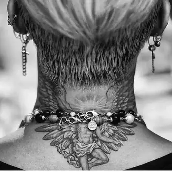 O Anjo Com A Asa Pescoço Falso Tatuagem Para Mulheres, Homens Do Corpo De Arte Impermeável Temporária Tatoos Preto Flash Decalques