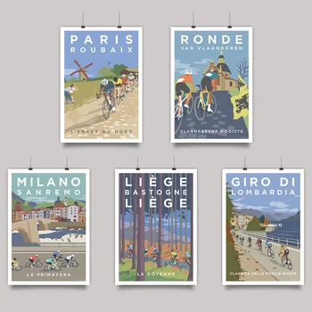 Esportes Bicicleta De Ciclismo De Lona Da Pintura Vintage Tour Paisagem De Paris Monumento Ciclista Pôster Arte De Parede De Impressão De Fotos De Decoração De Casa