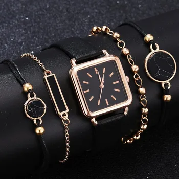 5PCS Conjunto de relógios de Luxo para as Mulheres da Praça de Moda Quartzo relógio de Pulso Senhoras Casual Simples Relógios Pulseira de Relógio Definido Reloj Mujer