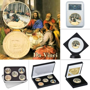 Leonardo Da Vinci Banhado a Ouro Moedas Colecionáveis com o Titular Original da Mona Lisa Lembranças de Moedas de Euro Medalha de Presente para Coleção