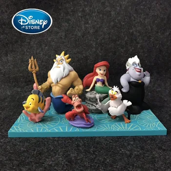 6-Piece Set Disney A Pequena Sereia, A Princesa Ariel Solha Ursula Rei Figura De Ação Boneco Periférica Brinquedos Caixa Original