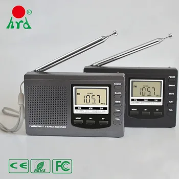 Rádio Portátil Digital Receptor de ondas Curtas e FM e AM com o Mundo da Banda Transistor Preto