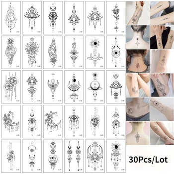 Quente 30Sheet/Monte da Etiqueta Temporária Tatuagem de Lua Lotus Arte no Corpo, Braço Tatuagens Impermeável Flores Tatuagens Adesivo Falso de Transferência de Água