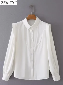 Zevity Mulheres Simplesmente de Estilo francês Puff Manga do Avental Branco Blusa Senhora do Escritório de Negócios Camisa Camisa Blusas Chiques Tops LS2491