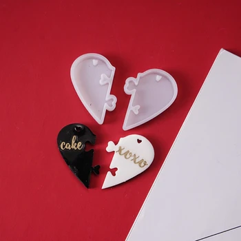 10 Peças Casal Chaveiros Forma de Coração Molde de Silicone para DIY porta-chaves ou Jóias Brinco Colar de Pingente de Artesanato