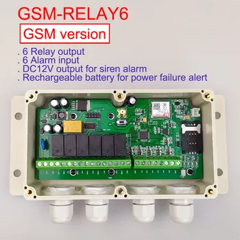GSM-RELAY6 Seis GSM controle remoto saída de relé e Seis alarme de porta de entrada de bateria Recarregável para a falha de energia alerta
