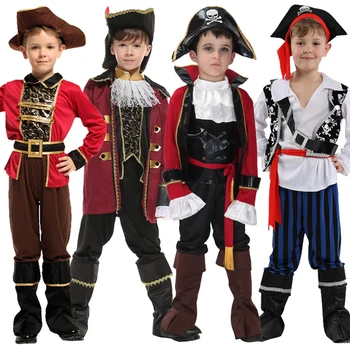 O Capitão Pirata Botas De Cobertura Chapéu Cinto De Halloween Trajes Cosplay Crianças, Festa De Natal, Vestido De Fantasia Sem Armas