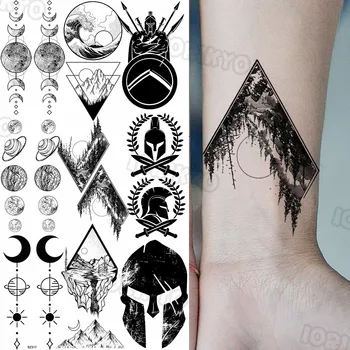 Geométricas Floresta Pequenas Tatuagens Temporárias Para As Mulheres, Homens Realistas Spartan Montanha Universo Falso Etiqueta Da Tatuagem Do Braço Do Corpo Tatoos