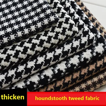 50*150 cm de Outono Inverno Engrossar Preto Branco Houndstooth Tweed, Tecido de Revestimento Saia Curta Roupas de Tweed de Lã de Costura, Tecido de 600g/m