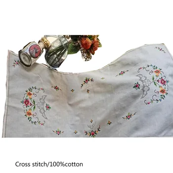 Vintage Marfim de Algodão em ponto Cruz de Natal cama Corredor da Tabela bandeira cobertura de pano de Rendas da toalha de cozinha, festa de Casamento decoração