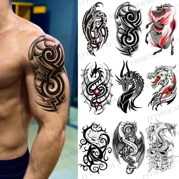Dragão Chinês Mangas Tatuagem Temporária Adesivos Baratos Impermeável Joalheiro Etiqueta Da Arte Do Corpo Fresco Braço Falso Tatuagens Para Mulheres, Homens