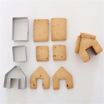 Mini 3Pcs Aço Inoxidável Casa de pão de Gengibre Cortador de Biscoito Conjunto de Biscoito Molde