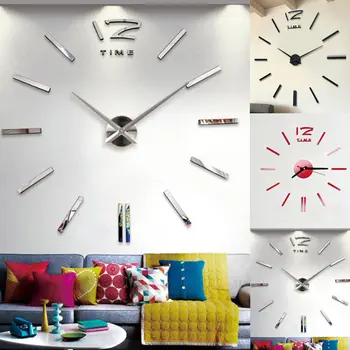 3D Grande Relógio de Parede Espelho Adesivo Relógio Grande Autocolante de Decoração de Casa de Dom Único de DIY Adesivos de Parede