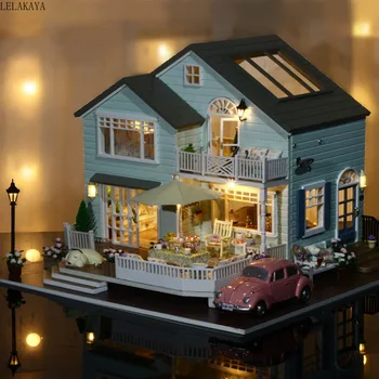 Montar DIY Casa de bonecas Mini Artesanato de Madeira, Móveis em Miniatura do Modelo de Construção de Kits Com DIODO emissor de Luz de Brinquedos Educativos Presente