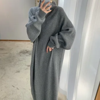 turtleneckSweater Vestido para Mulheres Vestidos de Malha Roupas Quentes Nova Mulher Elegante coreano Vintage Outono Grossa de Inverno de 2022 Sólido