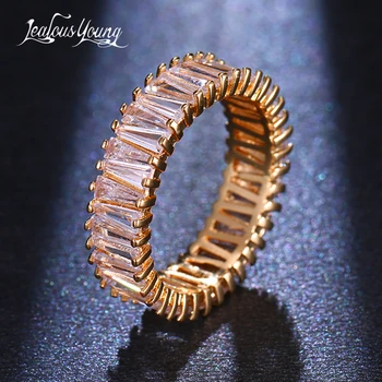 Coreia do Brilho Elegante Baguette Zircão Anéis de Noivado para as Mulheres de Casamento de Luxo Crystal Ring Finger Parte do Presente da Jóia