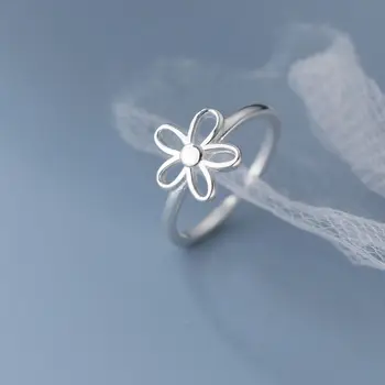 925 Prata Esterlina Geométrica Irregular Hollowout Flor de Anéis para as Mulheres da Boêmia Retro Ajustável Antigo Anel de Personalidade
