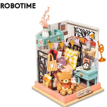 Robotime DIY Sabor de Vida, Cozinha, Casa de Boneca com Móveis de Filhos Adultos em Miniatura Casa de bonecas Banho de Bolha de Madeira, Kits de Brinquedo de Presente DS