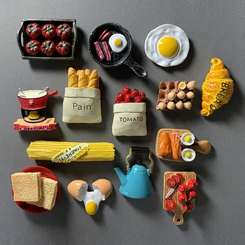 Imitação de alimentos frigorífico colar 3D ovo pão com crianças de educação infantil ímã ímã de geladeira colar mensagem vara decoração home