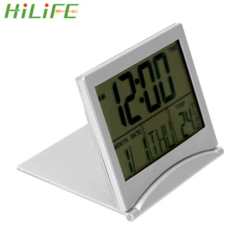 HILIFE Relógio de Mesa Digital Eletrônico Dobrável Alarmes Diários Data Hora Temperatura Temporizador LCD Portátil de Mesa, Relógios de Decoração de Casa