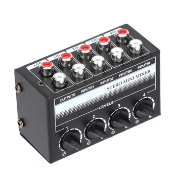 4 Canais Stereo Mixer de Áudio Suporte de Entrada RCA e Saída Mini Estéreo Passivo Mixer com Controles de Volume Separados