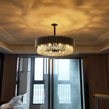 Moderno preto lustre de cristal para a sala de estar de luxo de decoração de casa de suspensão luminária sala de jantar loft cadeia de led lâmpada de cristal