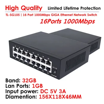 5/8 Portas Switch Gigabit de 10/100/1000Mbps, de 16 de Porta de 100M de Rede Switch Concentrador de rede local Ethernet de Alto Desempenho Inteligente Switcher