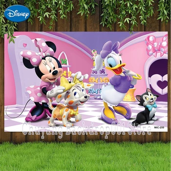 Disney Cor-De-Rosa Feliz Aniversário Pano De Fundo Do Banner De Minnie Mouse Margarida Tema De Fundo Do Chuveiro De Bebê Crianças Meninas De Decoração De Festa De Aniversário