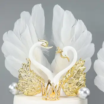 2 Pcs Romântico Coroa Swan Bolo Topper Flamingo Bolo De Sobremesa De Fermento Ornamentos Decorativos De Aniversário, Decoração De Bolos De Casamento Suprimentos