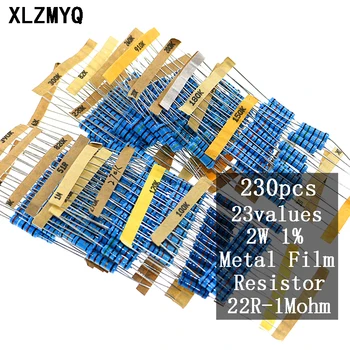 230pcs de resistores de Filme de Metal Kit 2W 1% Resistências de Película Variedade Conjunto de Kit de 22R,51R,100K,200K,220K,300K,470K,680K Resistor