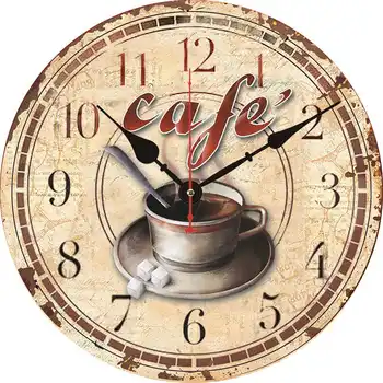 Cozinha Relógios Gasto Retro Não Passando Silencioso Silencioso, Relógios De Parede Loja De Cafee Barra De Parede Relógio De Cappuccino Cafee Antigo Relógio De Parede