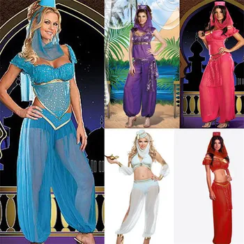 Sexy Mulheres Adultas Dançarina do Ventre Vestido de Dança árabe Traje GÊNIO Aladdin Princesa Vestido de Fantasia do dia das bruxas