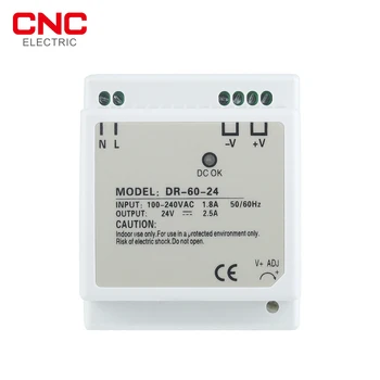 CNC 1PCS DR-60-24 de Saída DIN Rail Fonte de Alimentação de 24 v de Tensão de Transformador Display LED 60W