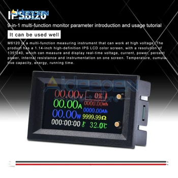 DC30V20A Digital Voltímetro Amperímetro 9in1 Multifunções Testador de IPS LCD de Tensão Corrente de Alimentação de Energia da Bateria de Eletricidade medidores de Teste de