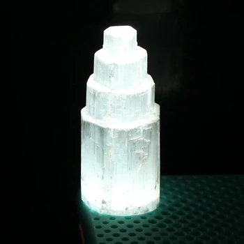 Natural Selenita Lâmpada Branca Gem Escultura De Gelo Da Lâmpada De Cristal De Minério De Decoração De Cristal Mineral Jóias