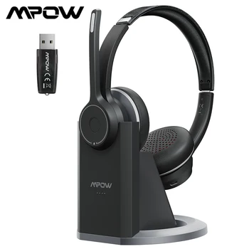 Mpow HC5 Pro Wireless Office Fone de ouvido com Carga da Base de dados de Bluetooth 5.0 de Auscultadores do Computador Dual CVC8.0 Microfone de cancelamento de Ruído