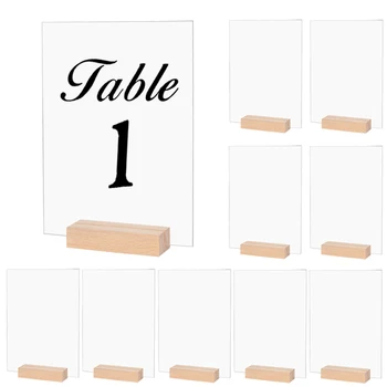 10Pcs Acrílico Tabela do Casamento Sinal de Número de DIY em Branco Claros Sinais de Display com Base de Madeira para a Festa de Casamento Eventos Decoração de Mesa