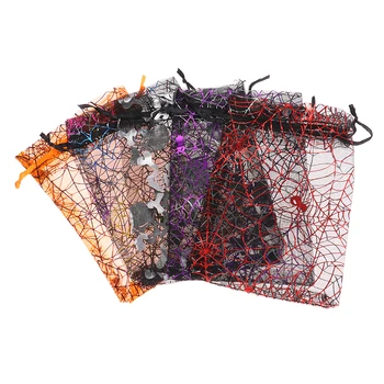10pcs 10x15cm Organza Halloween Sacos de Presente de teia de Aranha Forma de Jóias de Embalagem Sacos de Festa de Casamento Presente Drawable Sacos para Embalagem de