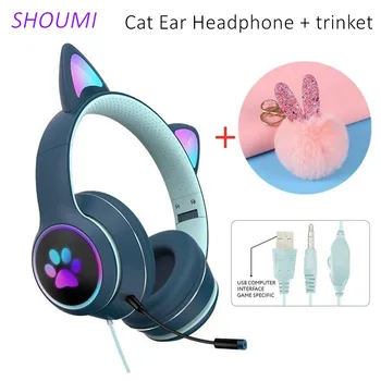 Shoumi Piscar de Ouvido do Gato Jogos de Fone de ouvido Fone de ouvido com Fio Menina Gamer Capacete Estéreo Jogo Gatos Fone de ouvido com Microfone de Bugiganga para Presente de Criança