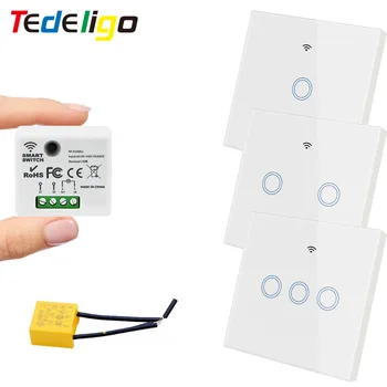 TEDELIGO Inteligente Interruptor de Luz Sem Neutro 220V 130W Disjuntor de Toque sem Fio Botão Interruptor de Parede Mini Relé 2-Forma de ligar/Desligar o Módulo de