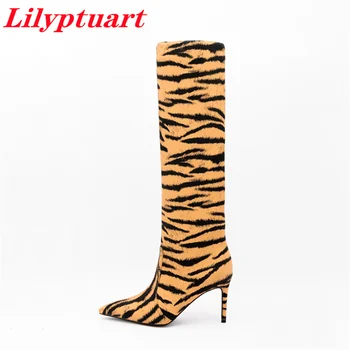 Mulher Botas da Moda Retro estampa de Leopardo de Salto Alto Oeste Botas de Cowboy Sapatos para as Mulheres 2023 Designer de Barcos de Luxo