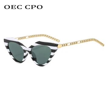 OEC CPO Novo Senhoras Óculos estilo olho de Gato Moda Corrente de Metal Decorar Óculos de Sol das Mulheres Clássico Impresso Óculos Gafas De Sol O1267