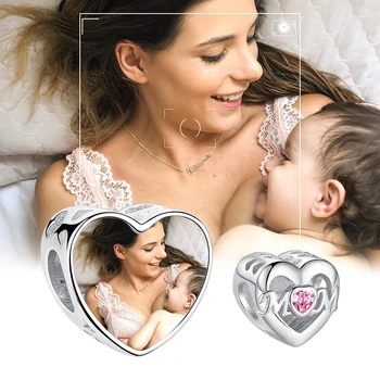 ELESHE Personalizar Foto Encantos de Prata 925 Clássico Mãe de Coração de Amor Cordão de Ajuste Original Pulseira de Mulheres DIY Fazer Jóias