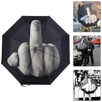 O Dedo médio Guarda-chuva Mulheres Husky guarda-chuvas Dobráveis Homens Desprezo Personalidade Gesto Preto Automático de Sol UV, à Prova de Chuva