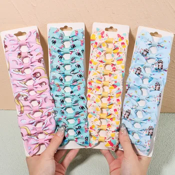 10pcs/set Bonito coreano Meninas Doce Tecido Xadrez Arco de Cabelo Clip-Crianças a Simples Impressão de arco-íris Clipe de Princess Acessórios de Cabelo