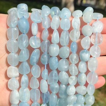 Natural de Grânulos de Pedra 8-10mm Irregular Aquamarine Esferas de Pedra Para Fazer Jóias Pulseira Colar 15inches