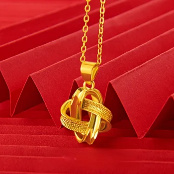 Luxo 24K Banhado a Ouro Amarelo Colar para Mulheres Wishful Sorte Nó Pingente de Ouro da Cadeia de Casamento Aniversário de Alta Jóias finas Presentes